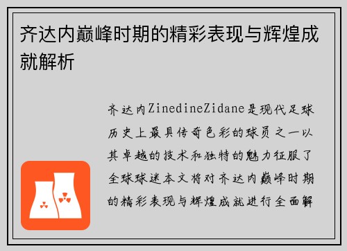 齐达内巅峰时期的精彩表现与辉煌成就解析
