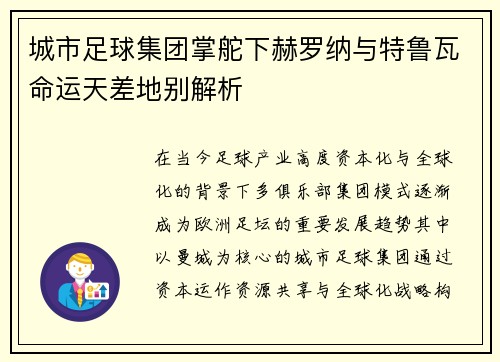 城市足球集团掌舵下赫罗纳与特鲁瓦命运天差地别解析